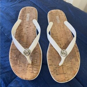 Michael Kors White Cork Flip Flops